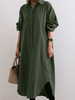 Femmes 100% Coton Veau Longueur Bouton Ourlet Irrégulier Casual Robes Midi