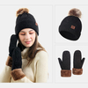 Femmes 2 pièces laine Plus épaissir chaud hiver extérieur gants tricotés bonnet tricoté avec boule de peluche