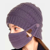 Femmes 2 pièces laine Plus épaissir garder au chaud oreille protection du visage tricoté chapeau masque avec boule de pe