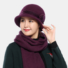 Femmes 2 pièces lapin cheveux décoration florale oreille cou Protection chaud tricoté chapeau seau chapeau écharpe