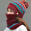 Femmes 3 pièces laine Plus velours épaissir chaud coupe-vent cou Protection du visage équitation tricoté chapeau masque