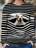 Femmes 3D Dog & Stripe Print O-Neck Pull Casual Sweatshirts