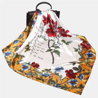 Femmes 90 cm Imitation soie motif à rayures florales élégant polyvalent garder au chaud large écharpe carrée châle