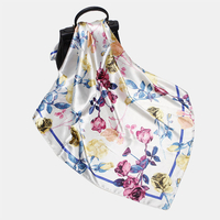 Femmes 90cm Imitation Soie Fleurs Motif Élégant Multi-usages Garder Au Chaud Large Carré Écharpe Châle