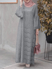 Femmes Abaya Kaftan Dentelle Patchwork Falre Manches Cheville Longueur Casual Robes Midi
