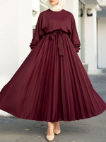 Femmes Abaya Kaftan Manches Bouffantes Cheville Plissée Solide Longueur Robes Maxi