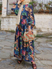 Femmes Abaya Kaftan Manches Bouffantes Floral Bohème Cheville Longueur Robe