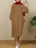 Femmes Abaya KaftanCasual Solid Sun Proof Outer Wear Split Side Top et Pantalons Costumes