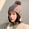 Femmes acrylique hiver chaud coupe-vent bridage couleur unie bonnet en laine tricoté bonnet avec duvet