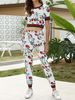 Femmes Allover Plant Floral Print Crop Top Pantalon taille élastique Sport Ensemble de deux pièces