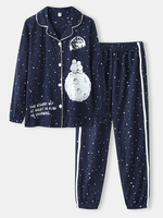 Femmes Allover Starry Sky Ensembles de pyjamas à revers en coton à col à revers