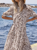 Femmes Animal Motif Imprimé Revers Cravate Décontractée Demi Manches Maxi Robes