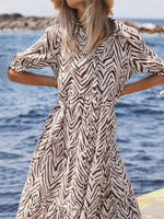 Femmes Animal Motif Imprimé Revers Cravate Décontractée Demi Manches Maxi Robes