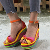 Femmes arc-en-ciel Colorful bride à la cheville nœud papillon boucle plate-forme sandales