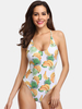Femmes Banana Print Criss-Cross Spaghetti Straps One Piece Beach Swimwear