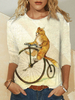 Femmes belle bande dessinée de chat imprimé pull à manches longues chemisiers occasionnels