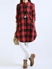 Femmes Blouse Décontractée Lâche Plaid Poche Bouton à Manches Longues
