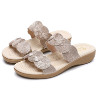 Femmes Bohème Double Bande Woven Beach Sandales compensées décontractées