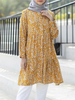 Femmes bohème imprimé floral volants ourlet manches longues caftan tunique chemises amples