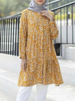 Femmes bohème imprimé floral volants ourlet manches longues caftan tunique chemises amples