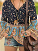 Femmes Bohème Rétro Imprimé Floral Col V Genou Longueur Blouses Décontractées