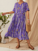Femmes Bohême Vintage Print Pocket Pocket Sleeve Casual Dress