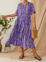 Femmes Bohême Vintage Print Pocket Pocket Sleeve Casual Dress