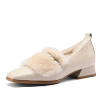 Femmes Bout Carré Mode Strass Casual En Peluche Chaud Talons Chunky Pompes