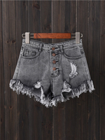 Femmes boutonner poche lâche creux déchiré short en jean