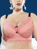Femmes Bowknot garnitures dentelle pleine tasse respirant mince fermeture noire rassembler soutien-gorge