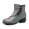 Femmes Brodé Folkways Talon Moyen En Cuir Boutons Grenouille Bottines