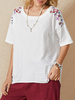 Femmes broderie florale col rond ourlet irrégulier T-shirts décontractés lâches