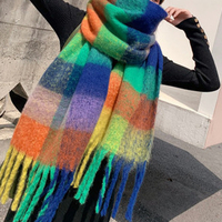 Femmes Cachemire à double usage arc-en-ciel rayures de couleurs mélangées épaissir chaud Plus longue écharpe à pampilles