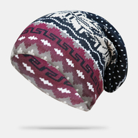 Femmes cachemire à double usage motif de Style ethnique couleur contrastante garder au chaud bonnet extérieur Turban éch