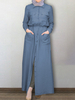 Femmes caftan couleur unie revers poches avant outillage robes maxi