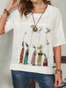 Femmes Cartoon Calico Figure Imprimer Col rond T-shirts décontractés à manches courtes en vrac