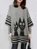Femmes Cartoon Cat Stripe Print Patchwork Robes amples