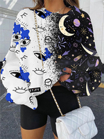 Femmes Cartoon Graphics Patchwork Pull Sweatshirts lâches
