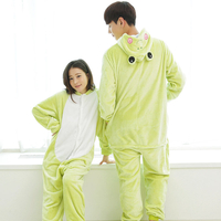 Femmes Cartoon Grenouille Corail Polaire Comfy Zipper Onesie Animal Combinaisons À Capuche