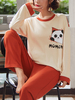 Femmes Cartoon Panda & Lettre Imprimer Haut à manches longues Pantalon ample Ensemble de pyjama deux pièces à la maison