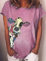 Femmes Casual Animal Print Crew Neck T-shirts à manches courtes
