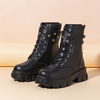 Femmes Casual Buckle Decor Lace Up Bottes de combat à semelle épaisse