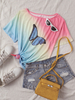 Femmes Casual Butterfly Print Gradient Half Sleeve Fashion Blouse lâche