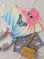 Femmes Casual Butterfly Print Gradient Half Sleeve Fashion Blouse lâche