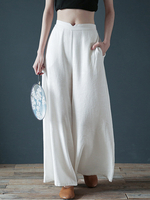 Femmes Casual Coton Dos Taille Élastique Lâche Pantalon Large Avec Poches Latérales