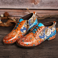 Femmes Casual Fleurs rétro en cuir véritable Flats