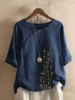 Femmes Casual Floral Print Button Design Half Sleeve Vintage T-shirts