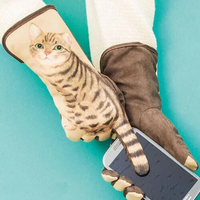 Femmes écran tactile occasionnel mignon motif de chat de dessin animé gants à doigts complets pour faire du vélo