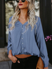 Femmes élégant couleur unie col en V manches chauve-souris blouse décontractée