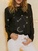 Femmes Libra Celestial Print Col rond Chemisiers décontractés à manches longues